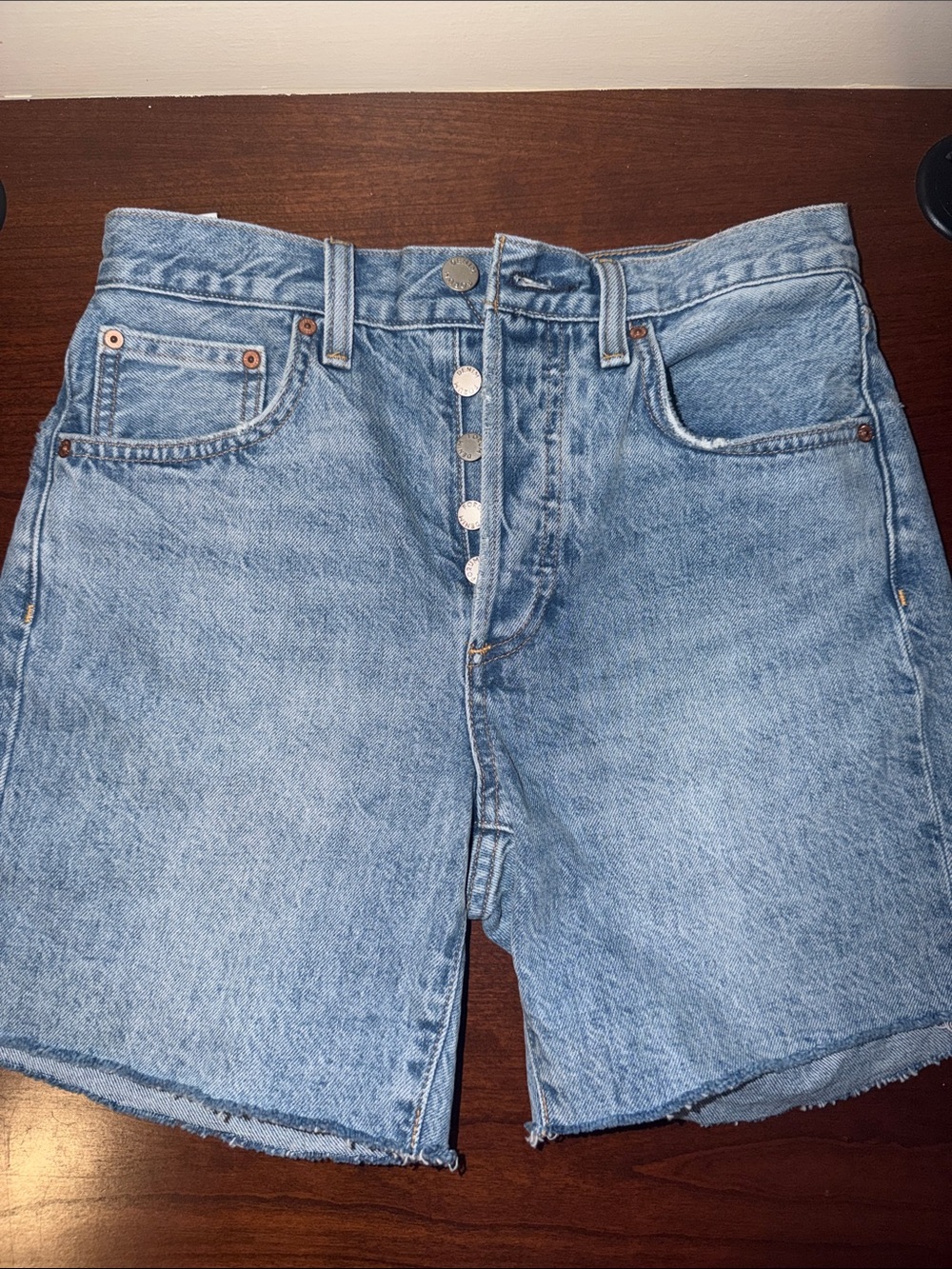Denim Forum Light Blue Button-Fly Jean Shorts